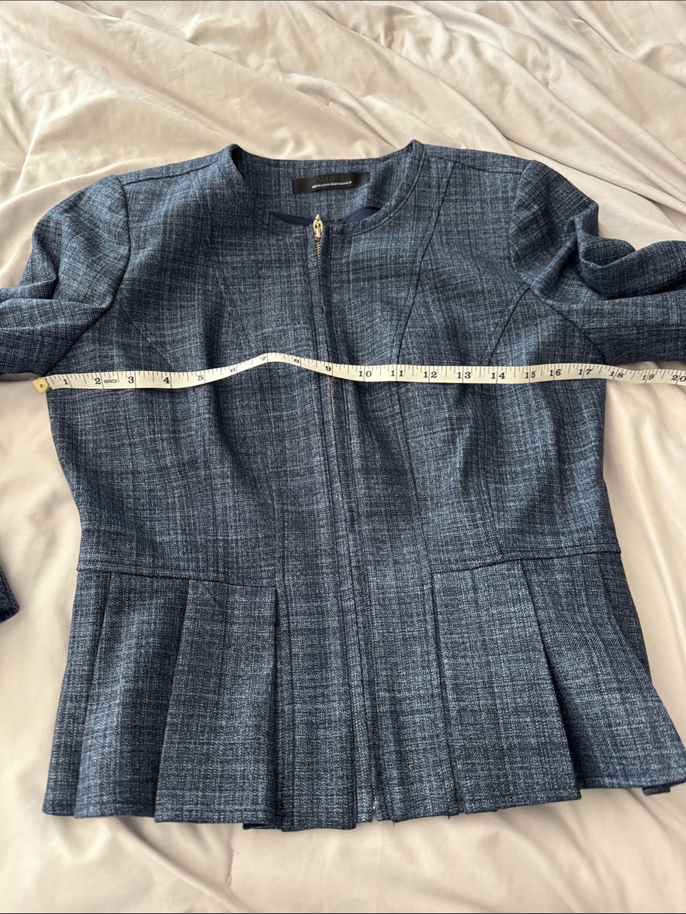 White House Black Market | Sea Blue Crosshatch Flirty Peplum Jacket Size 2 - Picture 8 of 11